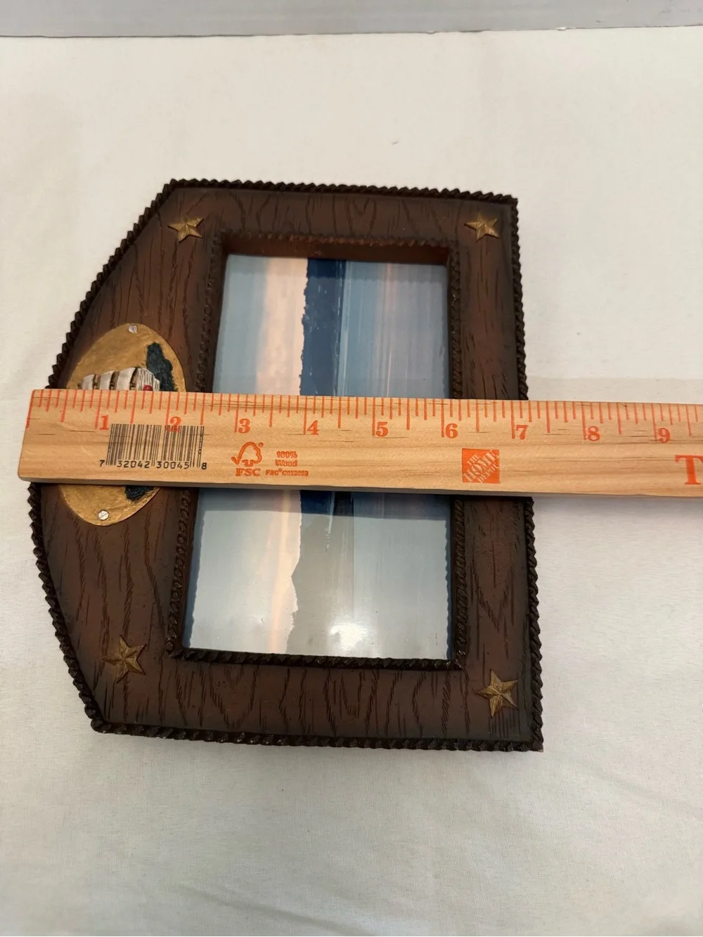Vintage 3D Nautical Picture Frame • Hand Painted Clipper Ship & Gold Stars - 4x6